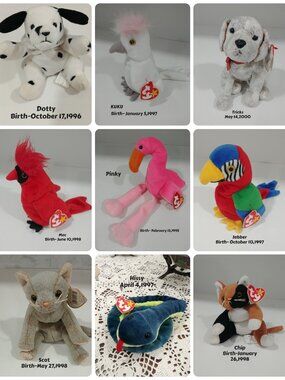 Selling Individual Ty Beany Babies with Birth Tags, Like New, Select By Name